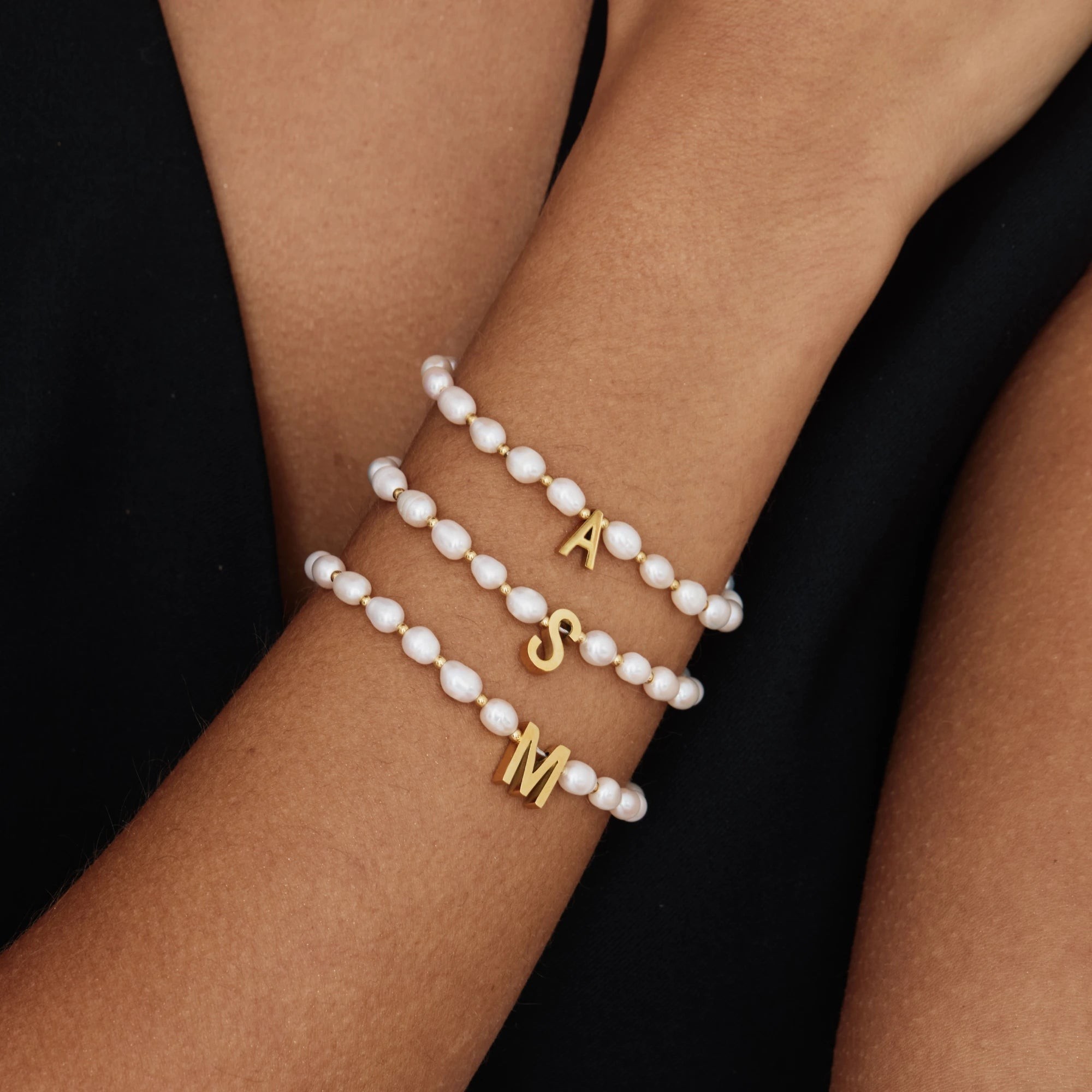 Initial Ring Custom - Custom PEARL INITIAL CHARM BRACELET Natural