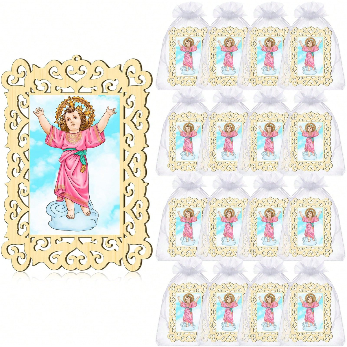 Engraved Wood Frame - 12pcs Wooden Framed Divino Nino Divine