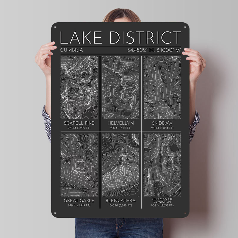 Custom Map Poster - Lake District Mountains Topographic Contour Map