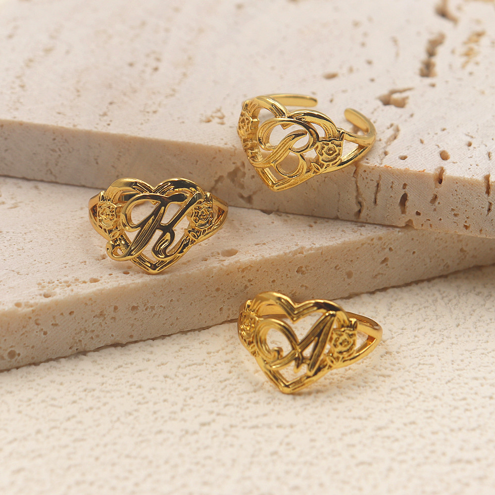 Gold Personalized Initials Hea - Initial Ring Custom 评论和价格