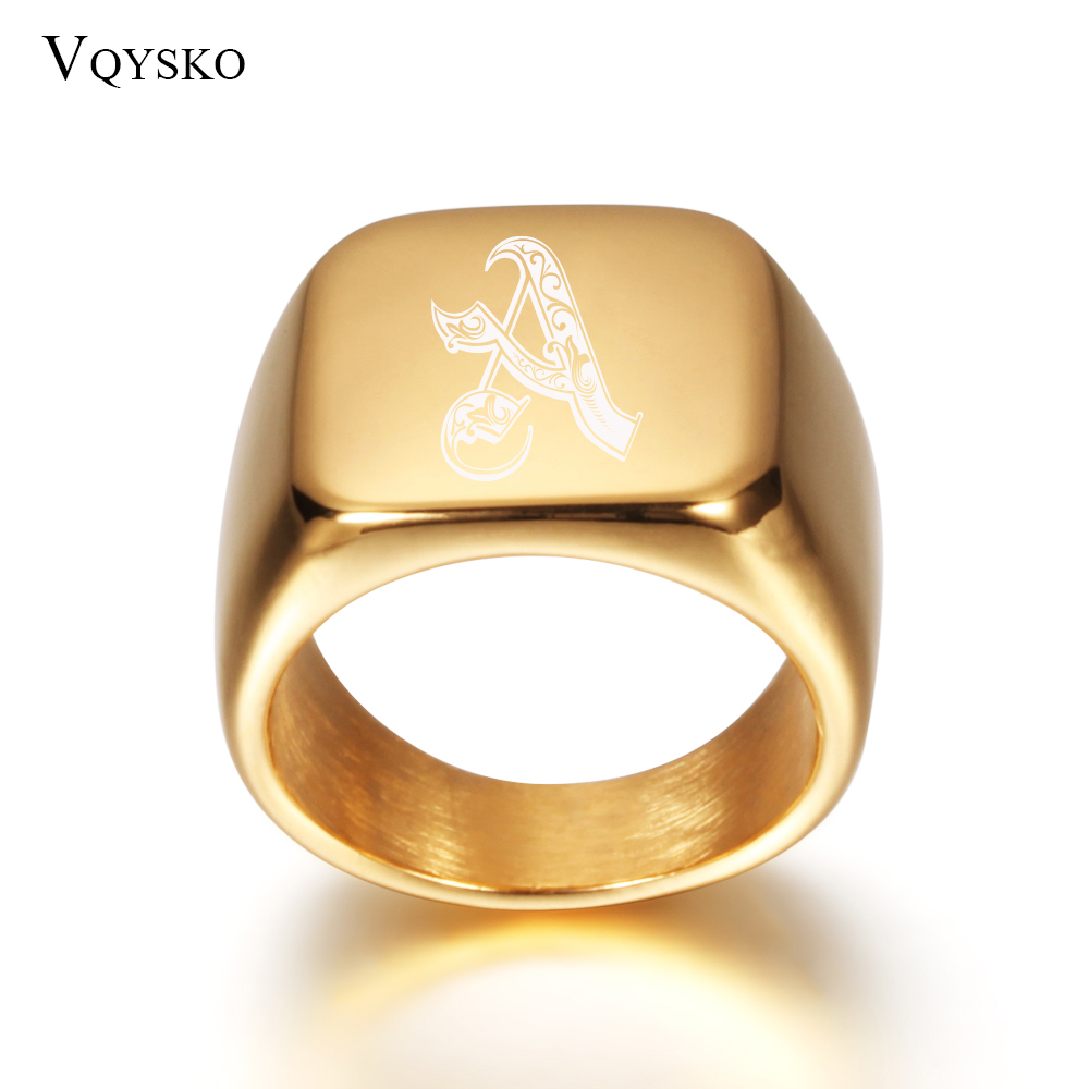 Gold Tone Mens Big Letter Ring - Initial Ring Custom 评论和价格