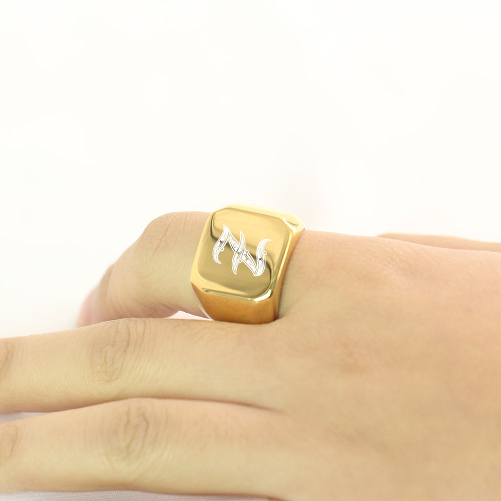 Gold Tone Mens Big Letter Ring - Initial Ring Custom 评论和价格