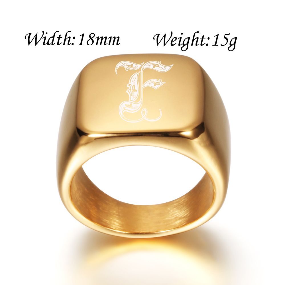 Gold Tone Mens Big Letter Ring - Initial Ring Custom 评论和价格