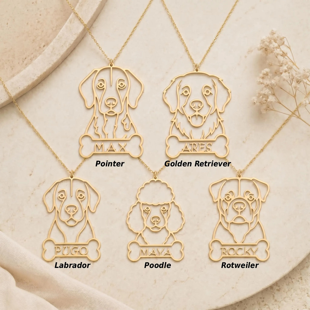 Personalized Custom Dog Breed  - Birth Flower Necklace 评论和价格