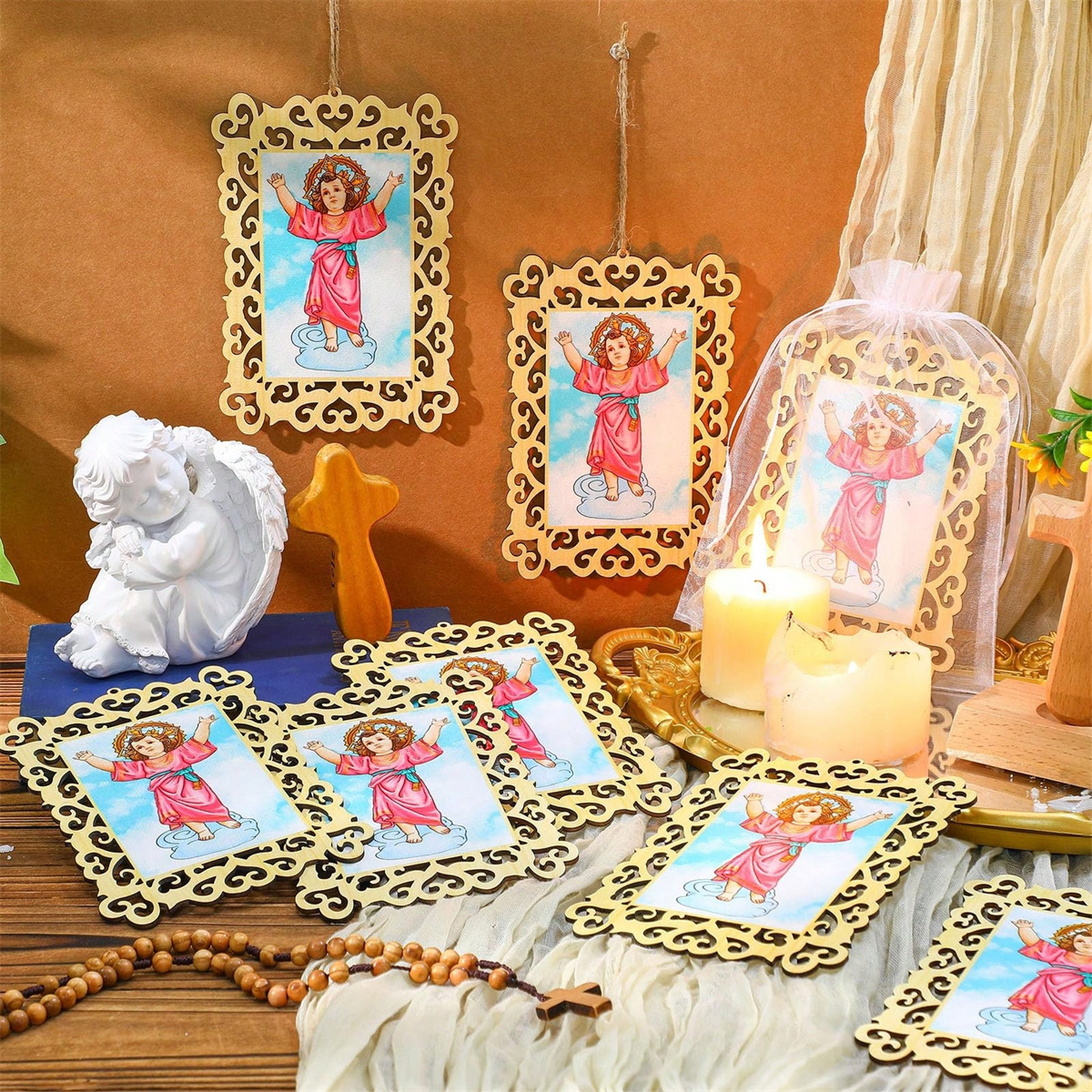 12pcs Wooden Framed Divino Nin - Engraved Wood Frame 评论和价格