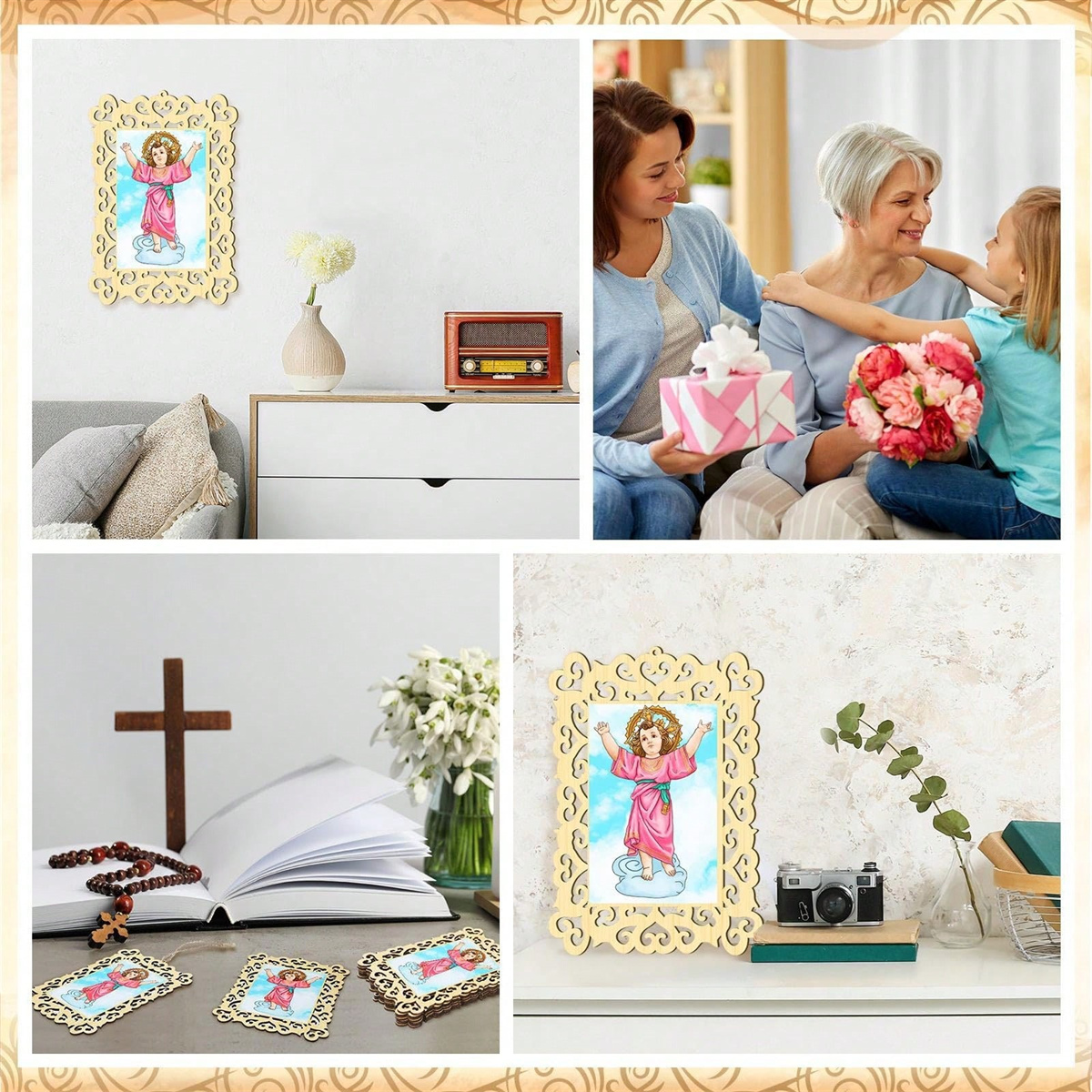12pcs Wooden Framed Divino Nin - Engraved Wood Frame 评论和价格