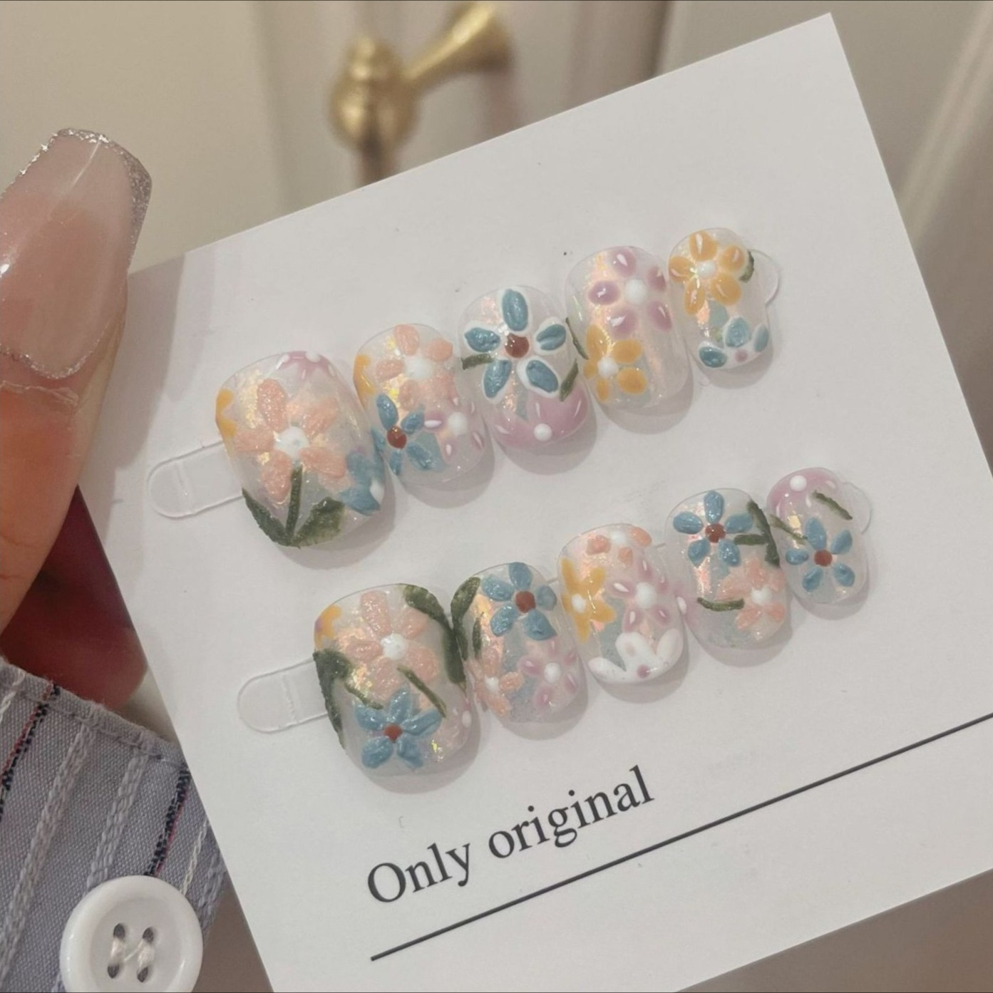 10Pcs Short Handmade Press On  - Pressed Flower Art 评论和价格