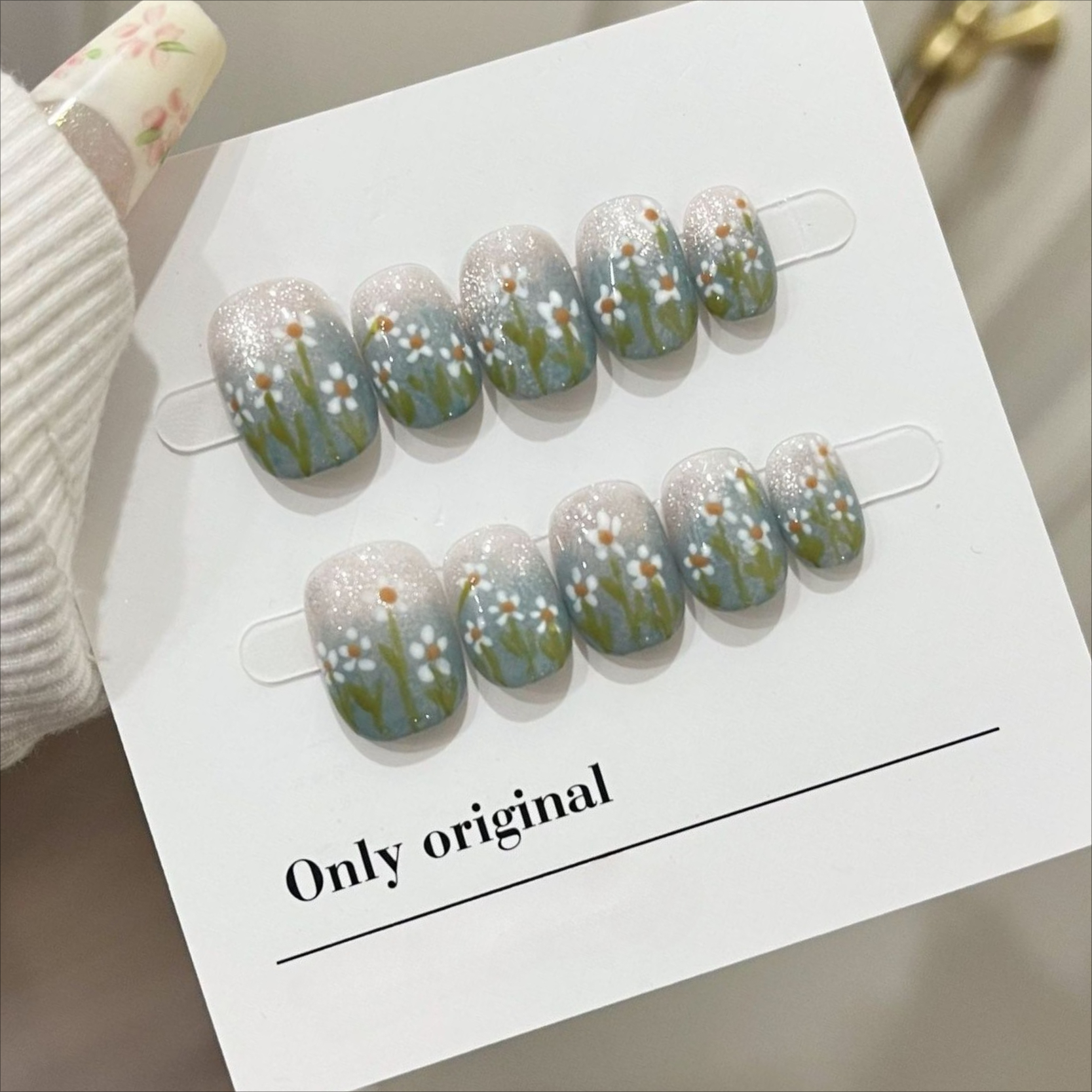 10Pcs Short Handmade Press On  - Pressed Flower Art 评论和价格