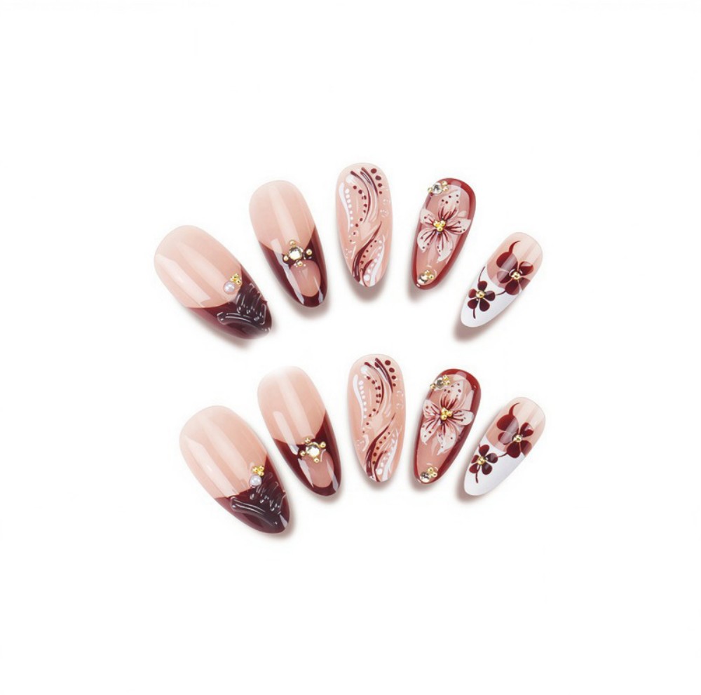 24Pcs 3D French Press On Nails - Pressed Flower Art 评论和价格