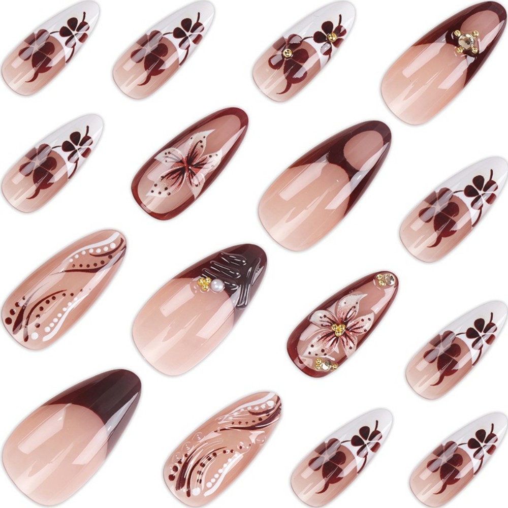 24Pcs 3D French Press On Nails - Pressed Flower Art 评论和价格
