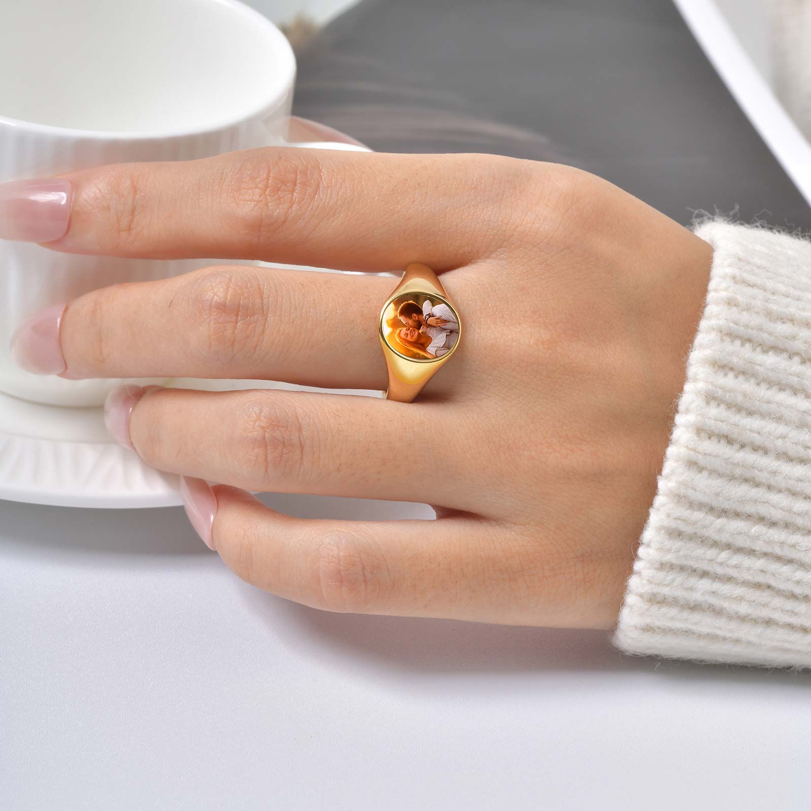 Custom Photo Signet Ring for W - Initial Ring Custom 评论和价格