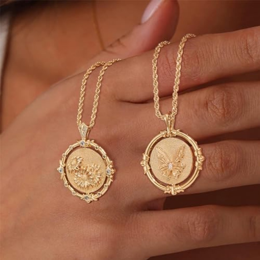 Fettero Gold Necklace for Wome - Birth Flower Necklace 评论和价格