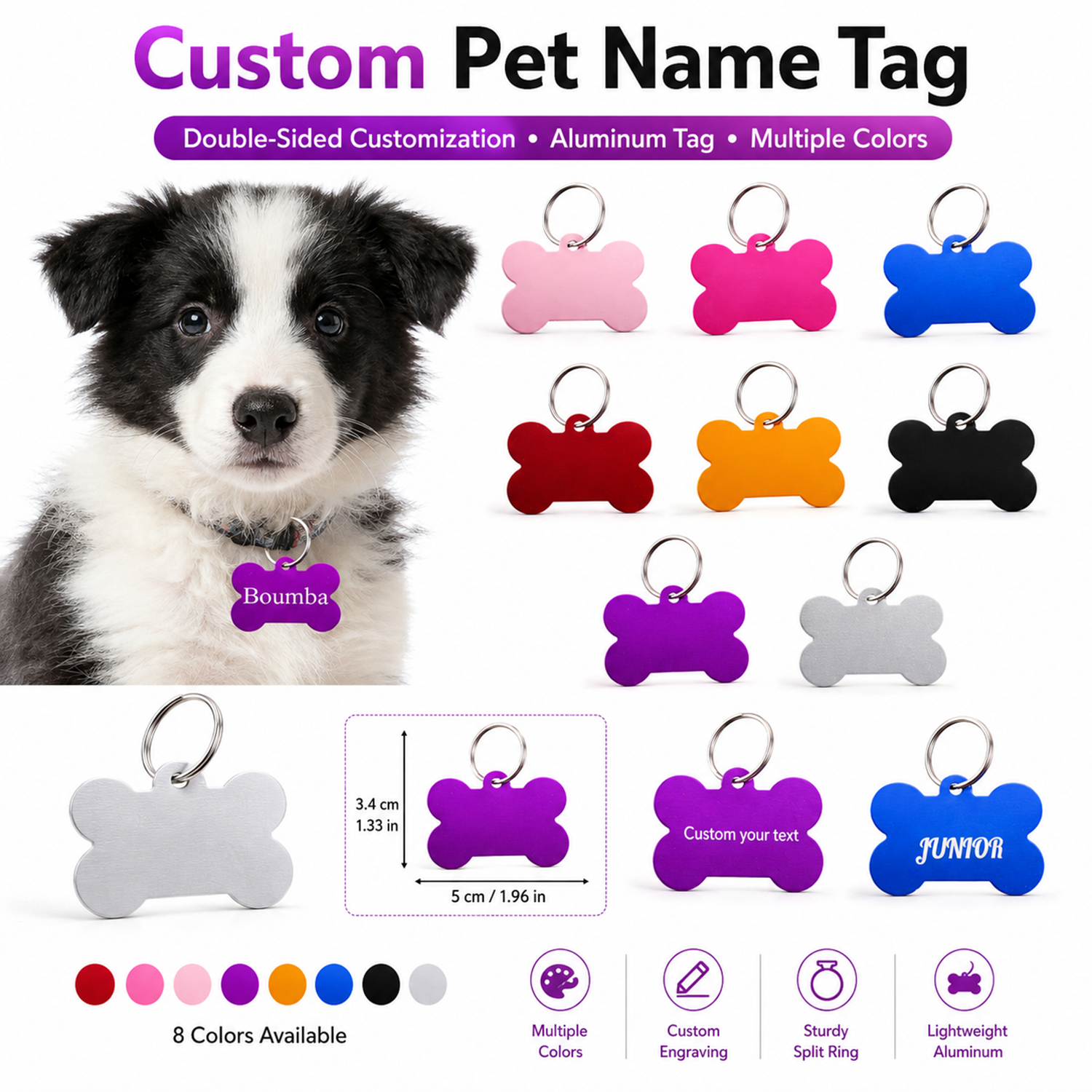 Bone Shaped Custom Name Dog Ta - Pet Portrait Custom 评论和价格