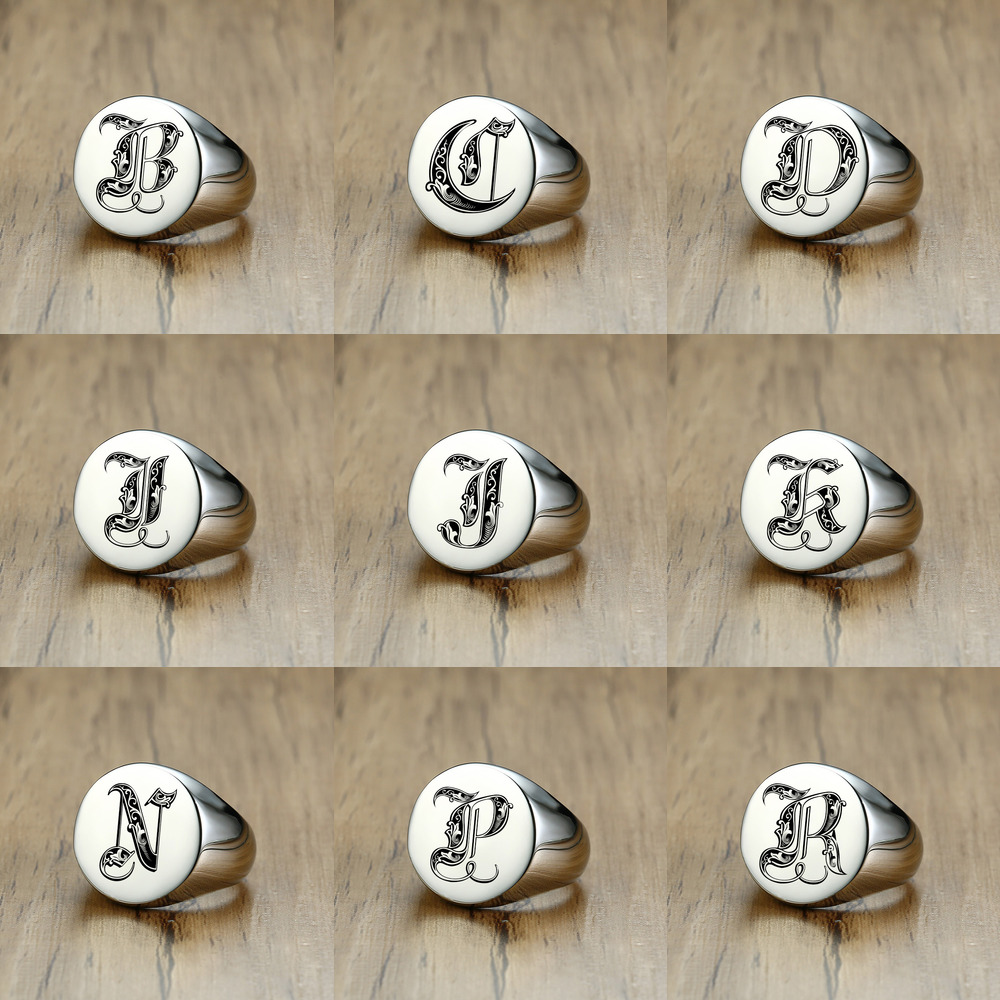Vnox Stylish Pattern Font Init - Initial Ring Custom 评论和价格
